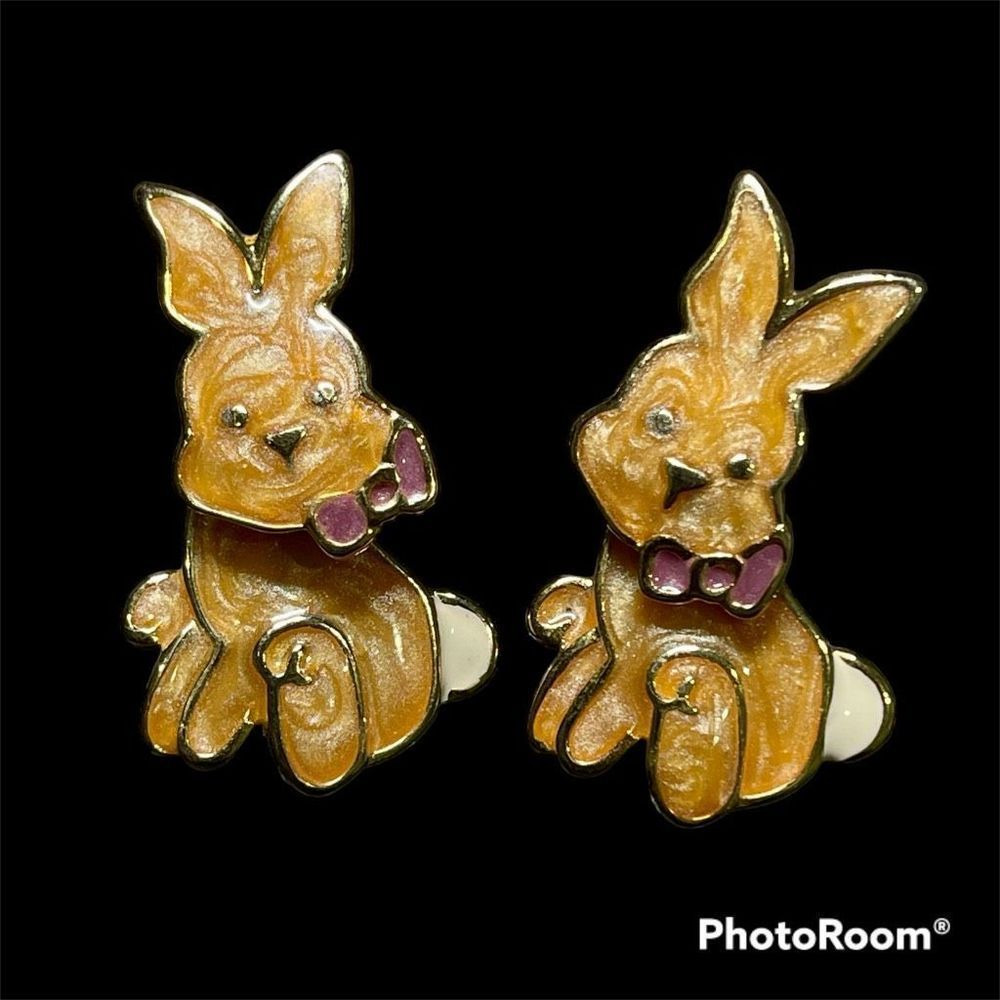 Adorable Easter Bunny Enamel Earrings signed AIM